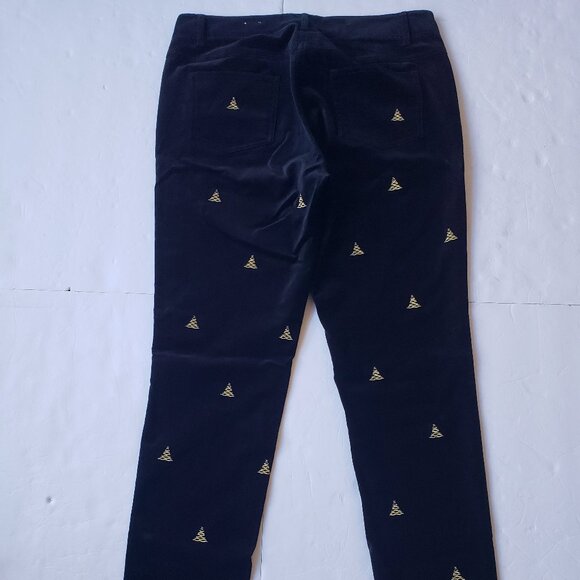 J.McLaughlin Velvet Leighton Embroidered Gold Christmas Tree Black Pants - Picture 8 of 12